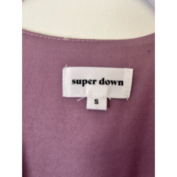 Superdown Revolve Bodysuit Top Womens Small Purple Floral Faux Wrap Long Sleeve - Picture 13 of 14